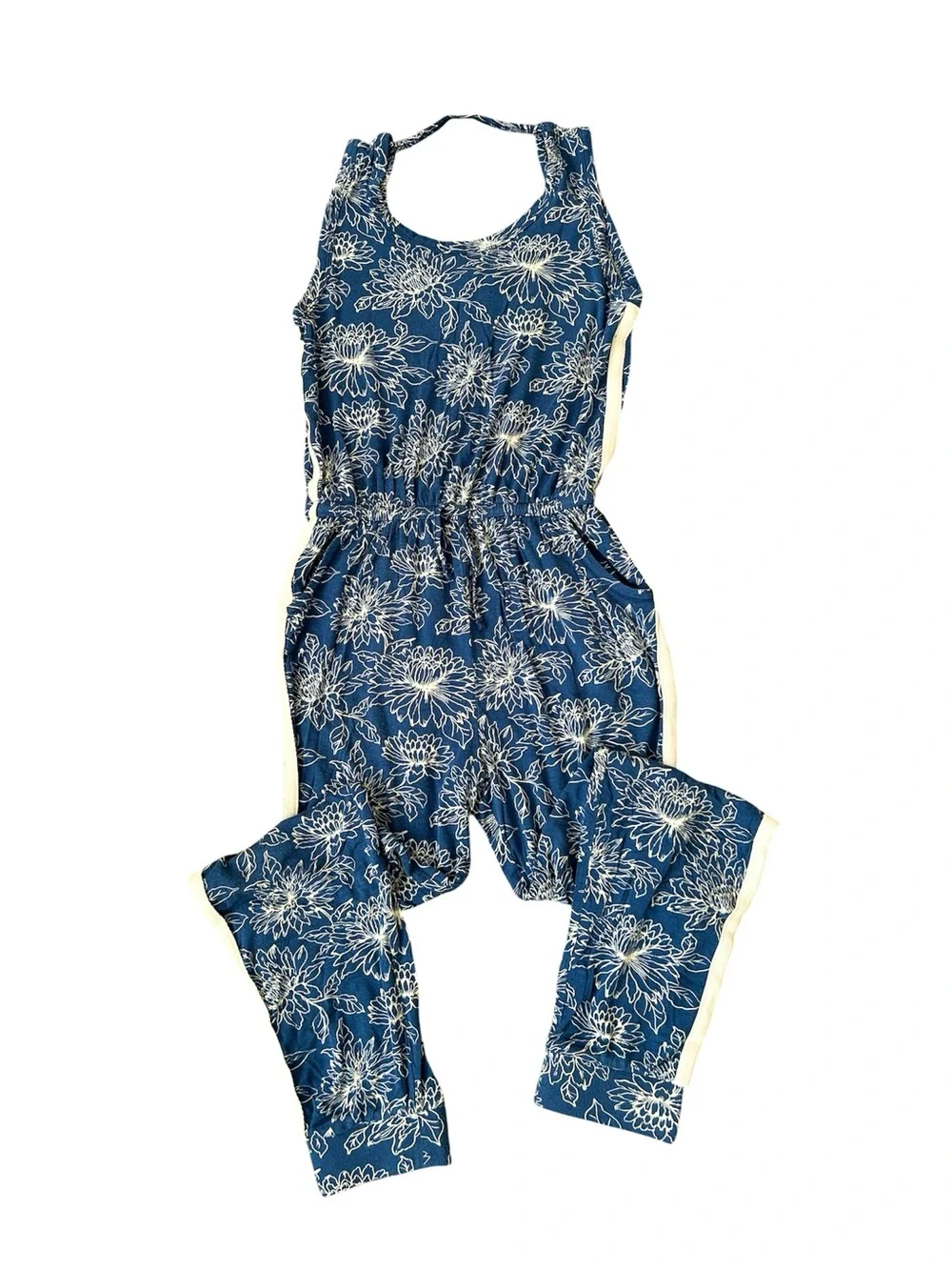 Tucker+Tate Blue White Floral PullOn Romper Scoop Neck Elastic Waist Pockets XL